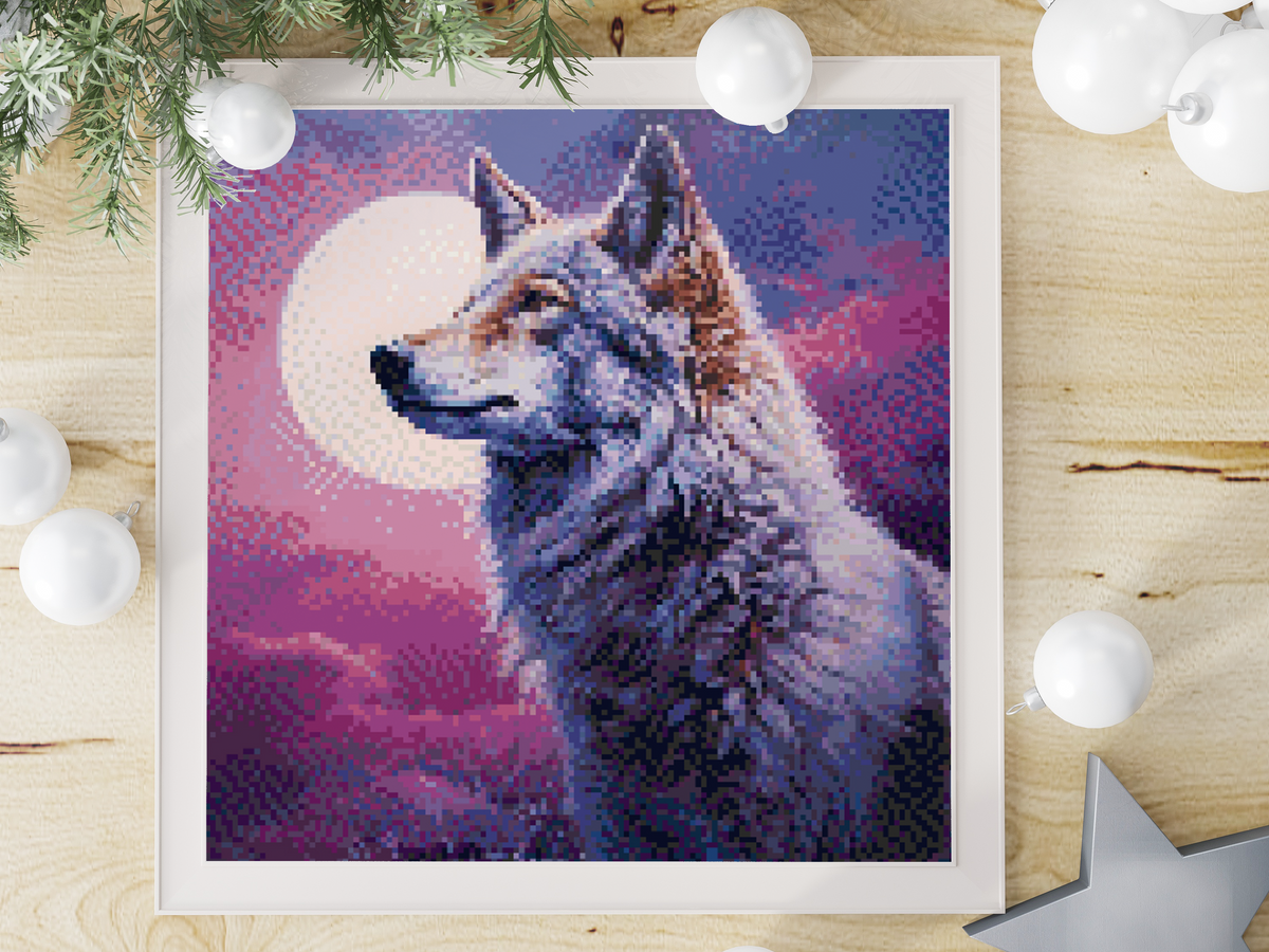 Loup Peinture Diamant Adulte, 5D Loup Au Clair De Lune Diamond Painting